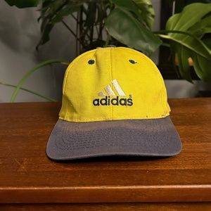 Vintage Adidas Soccer Blokecore ‘90s Faded Yellow Blue Stapback Hat Cap